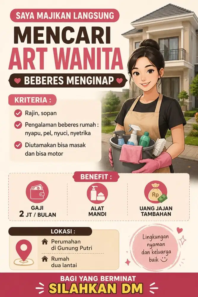 ART wanita beberes menginap