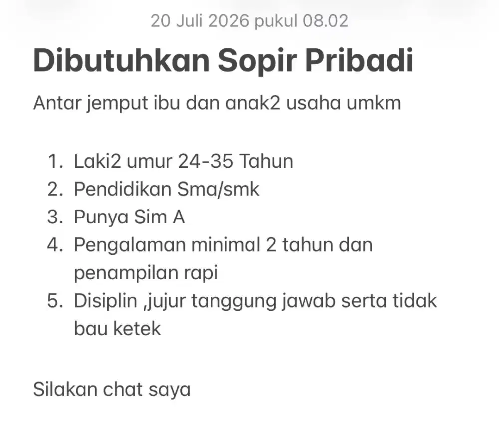 Loker Driver Pribadi