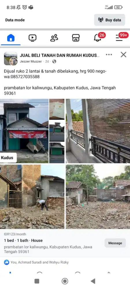 Dijual ruko dua lantai dan tanah kosong pinggir jalan