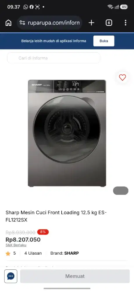 MESIN CUCI SHARP 12KG