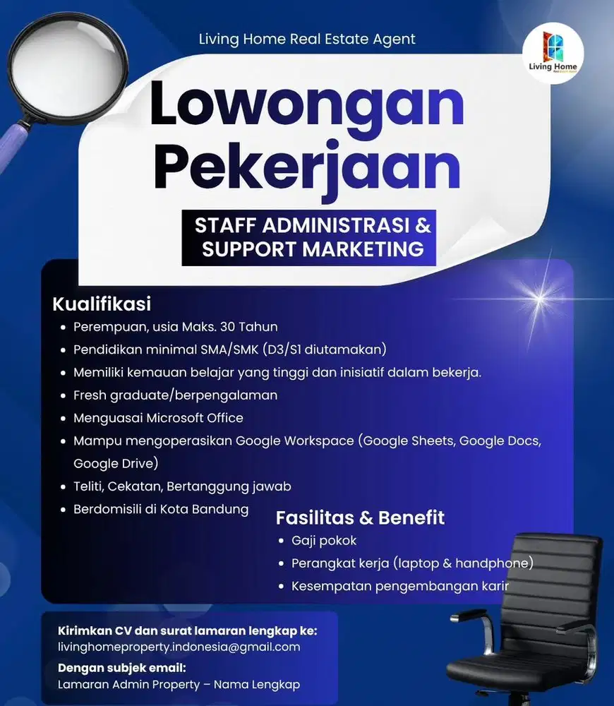 Lowongan kerja Staff Administrasi & Support Marketing