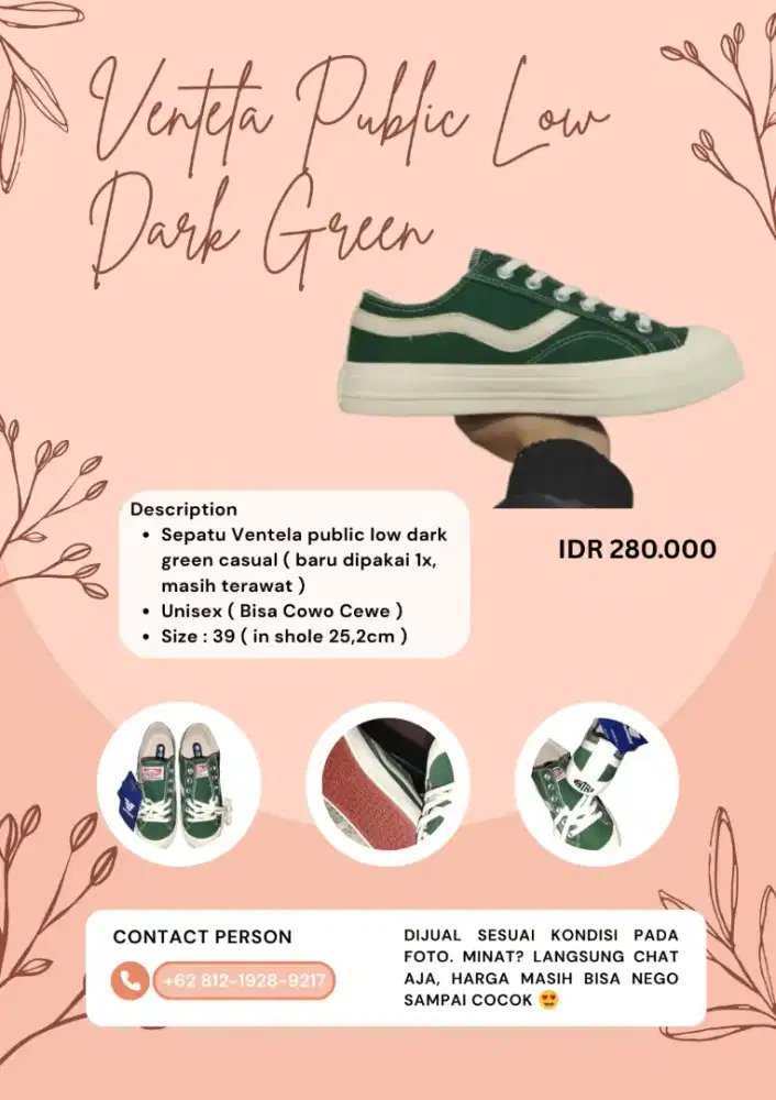 Dijual sepatu Ventela Public Low Dark Green Casual (Bisa Cowo Cewe)