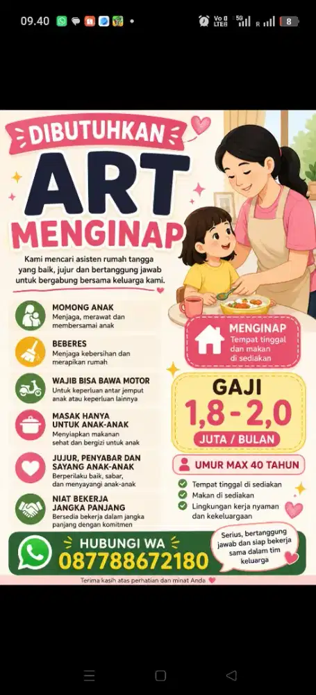 Mencari ART momong beberes menginap