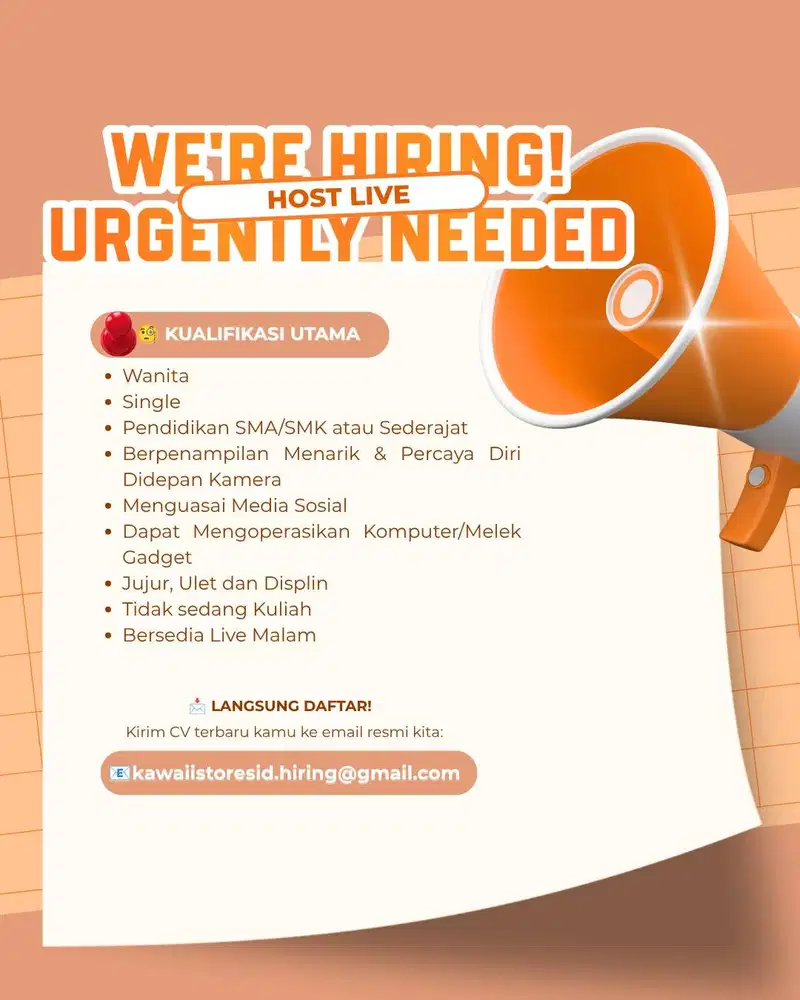 WE'RE HIRING HOST LIVE OLSHOP