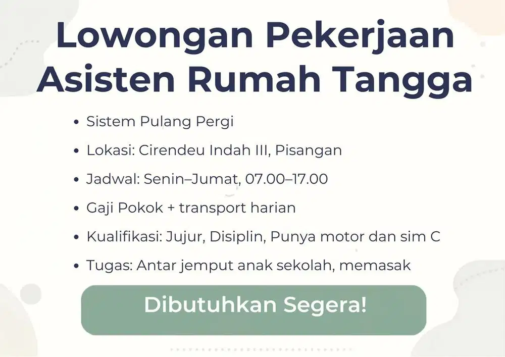 Dibutuhkan segera! Jasa Pembantu PP Antar Jemput Anak Sekolah