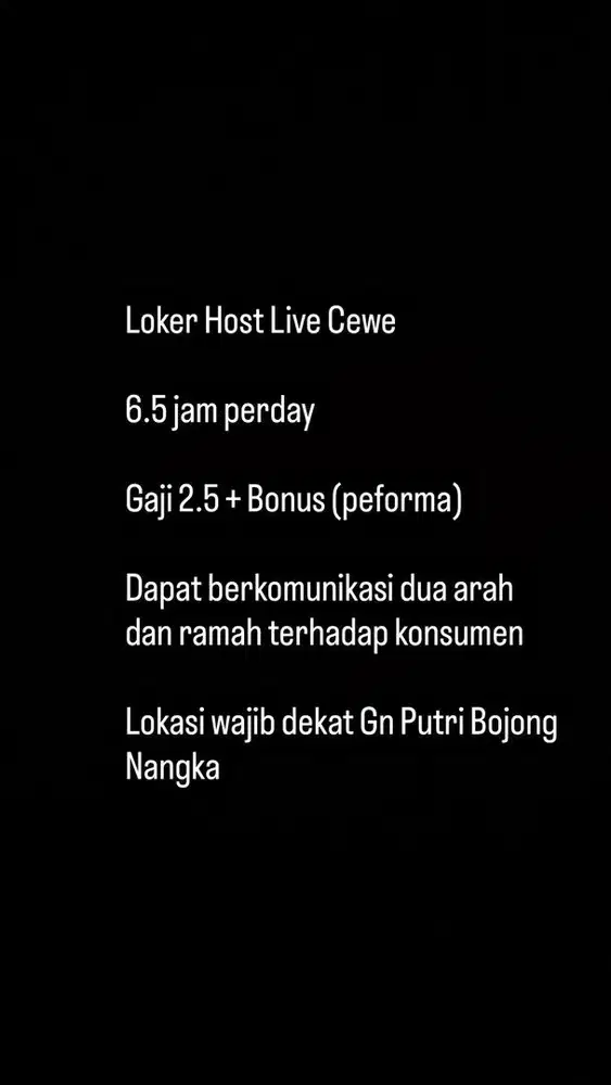 Loker Host Live Cewe