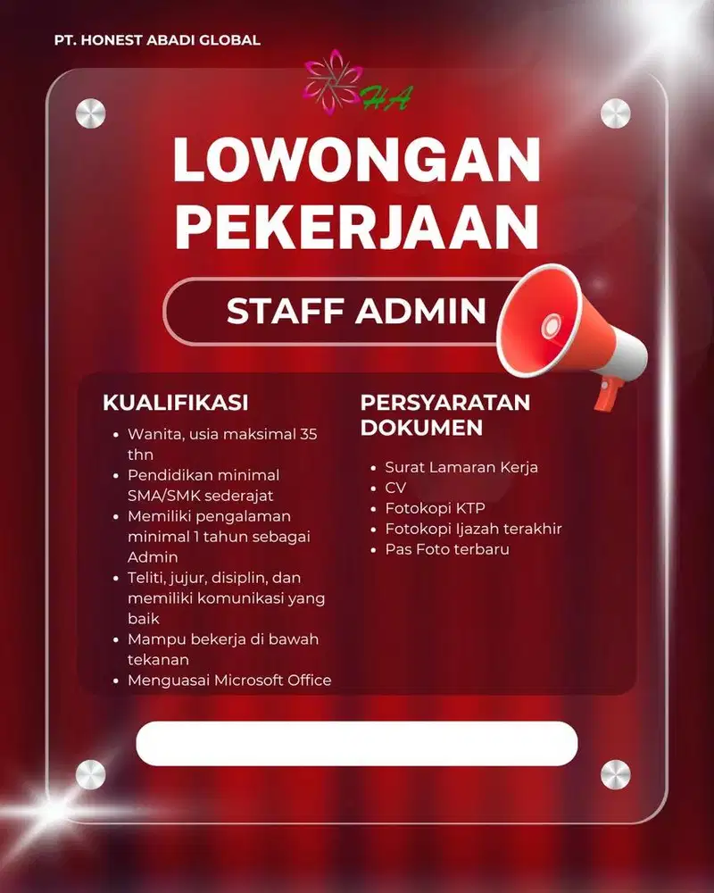 DIBUTUHKAN SEGERA ADMIN GUDANG