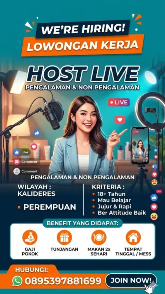 Lowongan Kerja Host Live Kalideres - Ada Mess & Makan Dalam (Wanita)