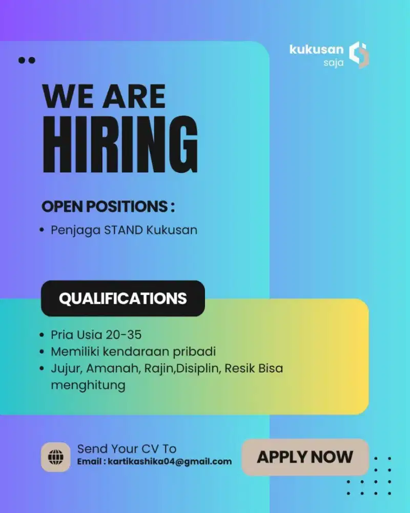 Lowongan penjaga Stand kukusan