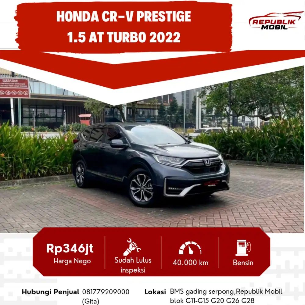 Honda CR-V 1.5 TC Prestige CVT 2022 
Odo (41rb) HARGA TERBAIK
