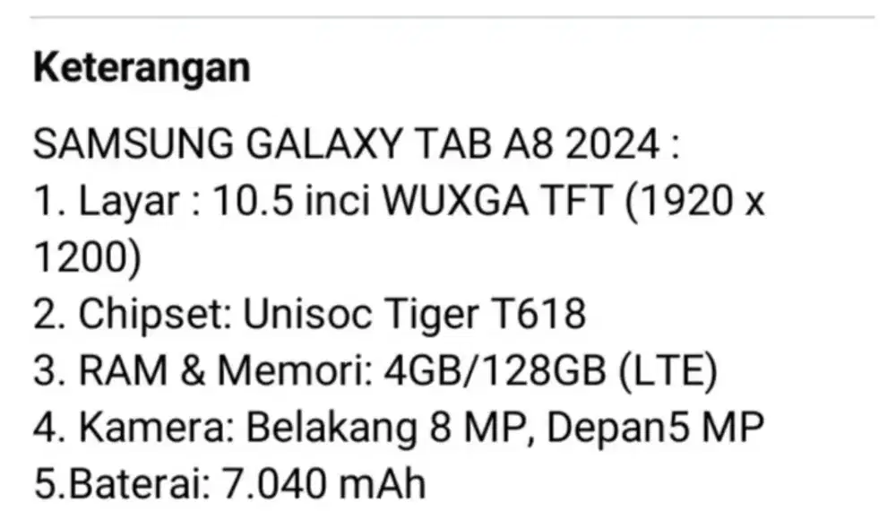 Tablet Samsung a8 fulset