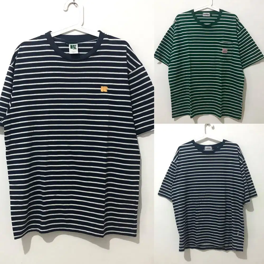 3 pcs kaos salur stripe bundling uniqlo zara h&m dickies stussy noah
