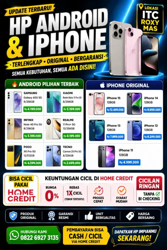 Jual beli hp baru dan 2nd bisa cash dan ciil