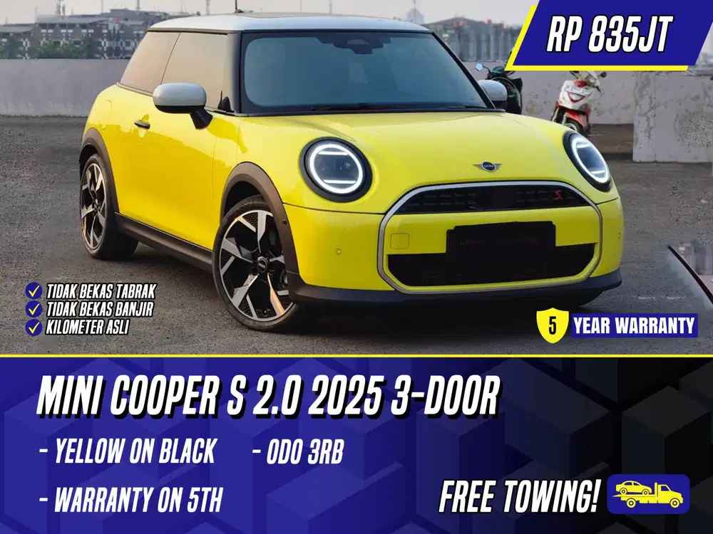 Mini Cooper S 2.0 2025 NIK 2024 3 Door Yellow on Black Kuning