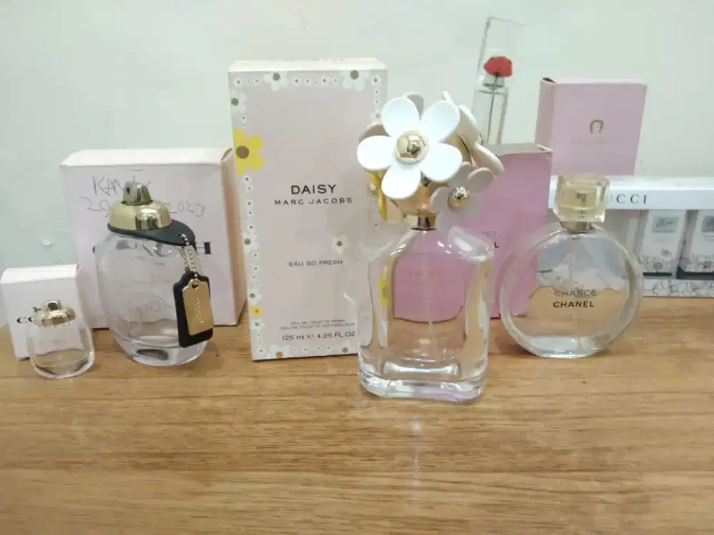 Botol parfum, paket Coach, Daisy, Chanel, Kenzo, Miniature Gucci