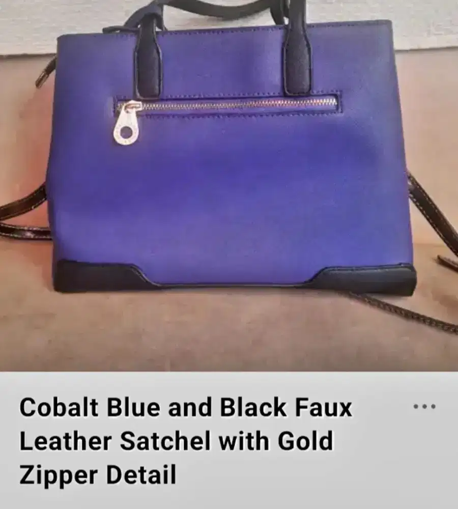 Dijual Cepat **Tas Cobalt Blue & Black Faux Leather Satchel**