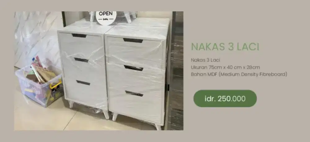 Nakas 3 Laci H /Rumahan ruang Kamar