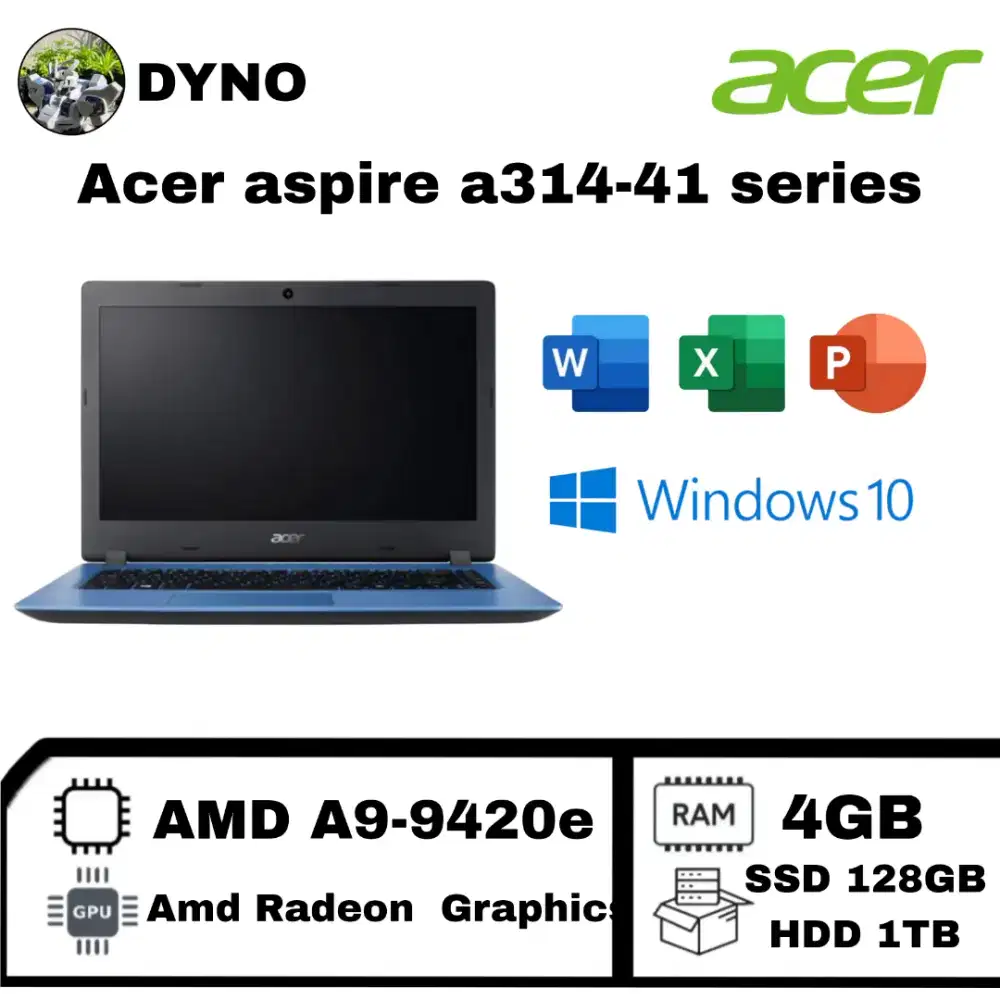 acer aspire a314-41 series AMD A9-9420e Ram 4GB SSD 128GB+HDD 1TB