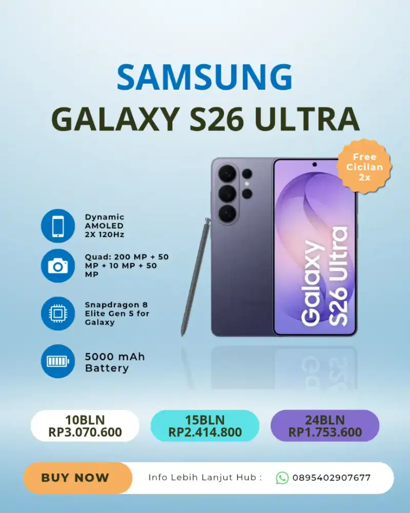 Kredit Samsung Galaxy S26 Ultra Tanpa DP Free Cicilan 2x