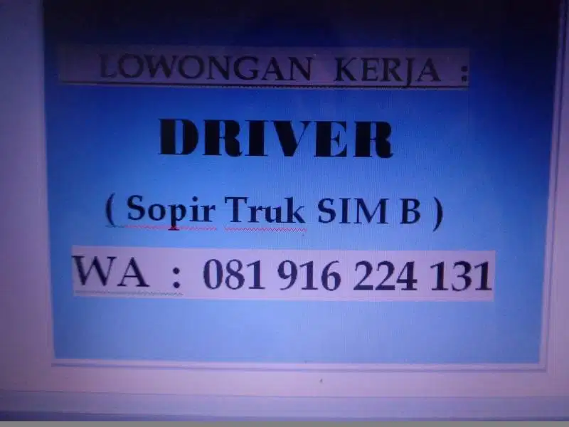 Driver SIM B  dan Tenaga packing Cargo