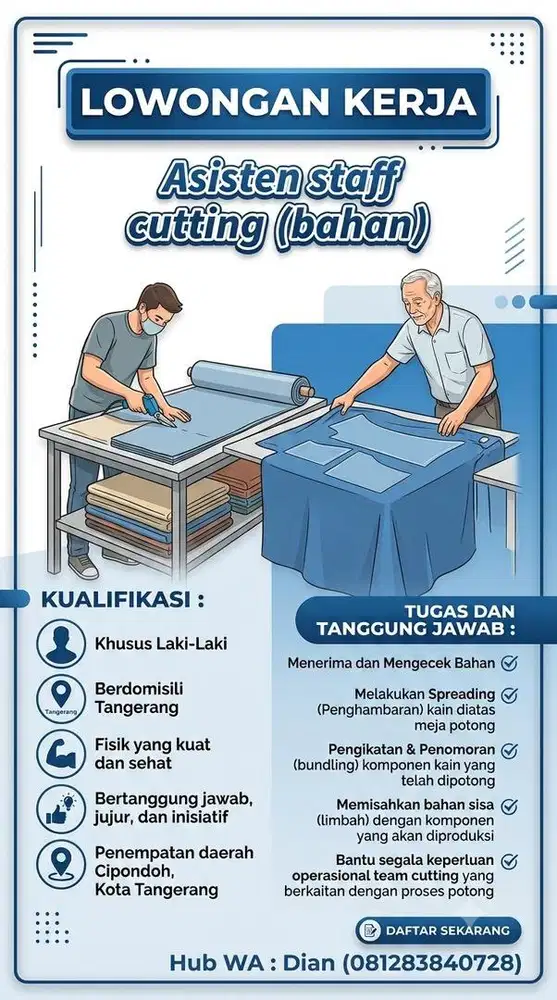 Loker kenek Cutting/gelar bahan
