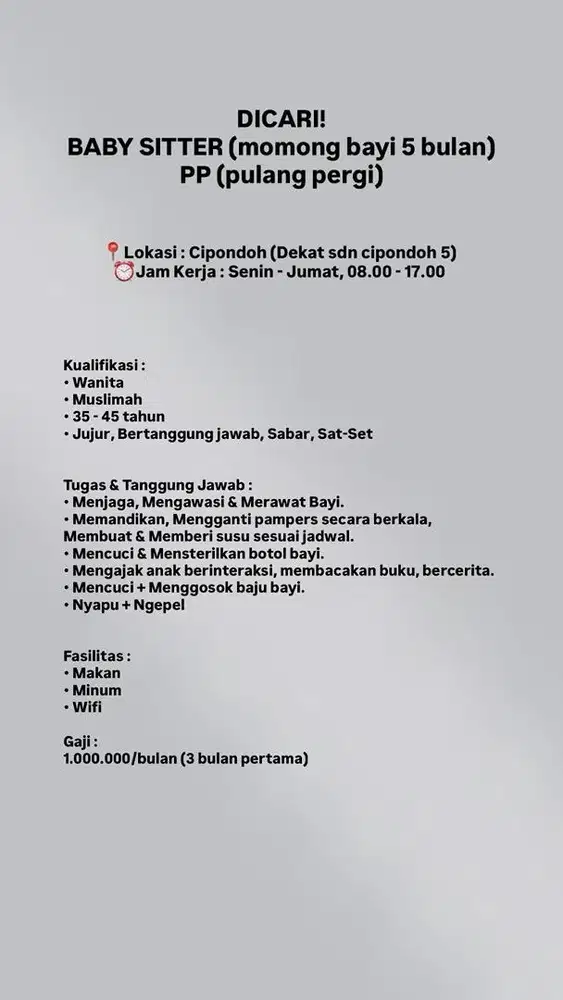 Lowongan Kerja Baby Sitter