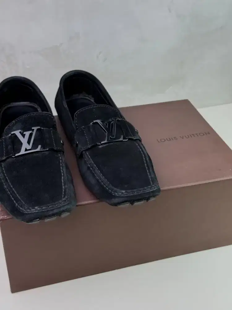 Louis Vuitton LV Montecarlo Black Suede Moccasin original authentic