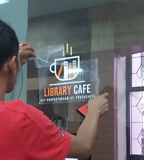 Cutting sticker Sandblast logo & tulisan nama cafe & kantor
