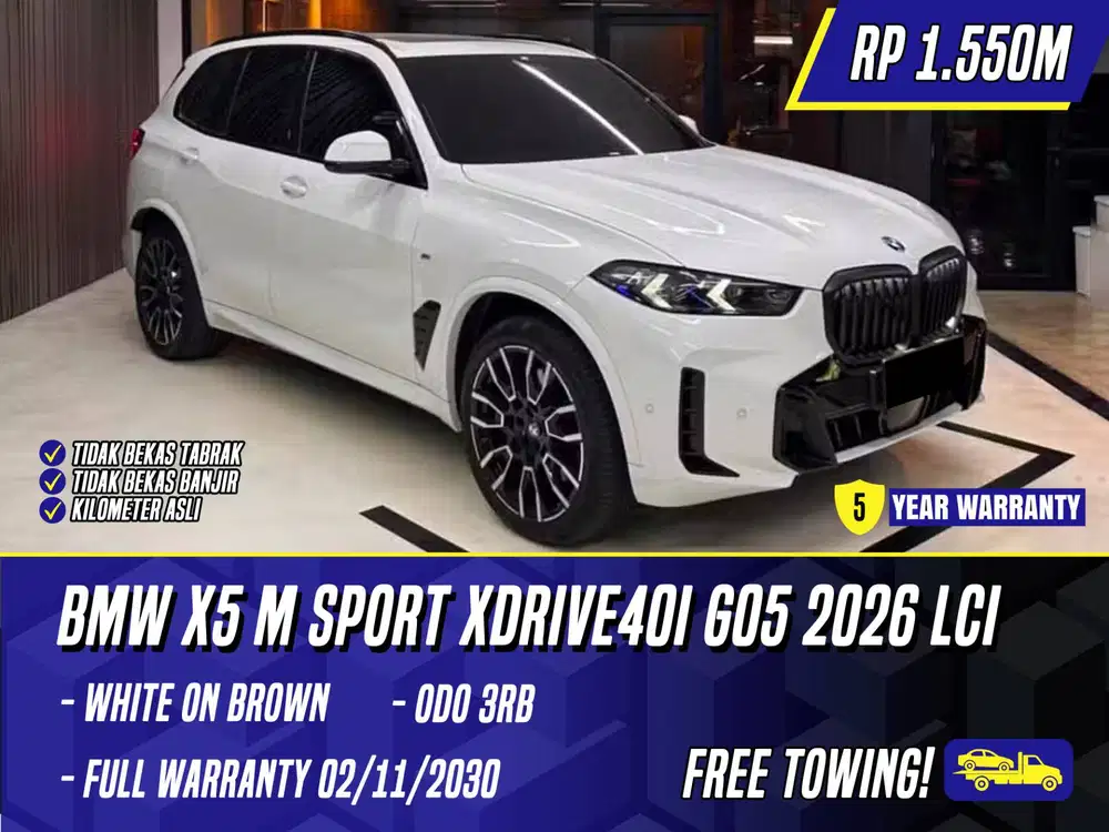 BMW X5 M Sport xDrive40i G05 2026 NIK 2025 LCI White on Brown Putih