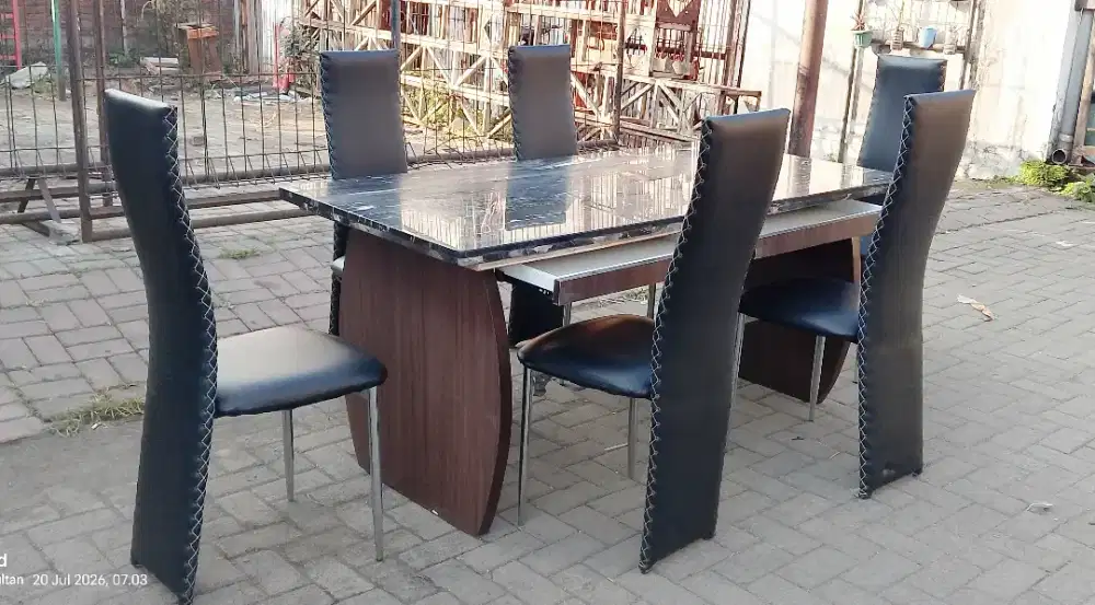 Meja makan marmer solid kursi 6 mulus