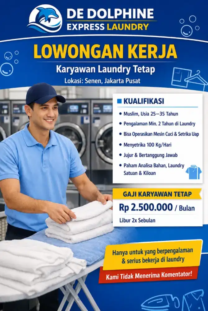 Dicari Karyawan Laundry Tetap Berpengalaman