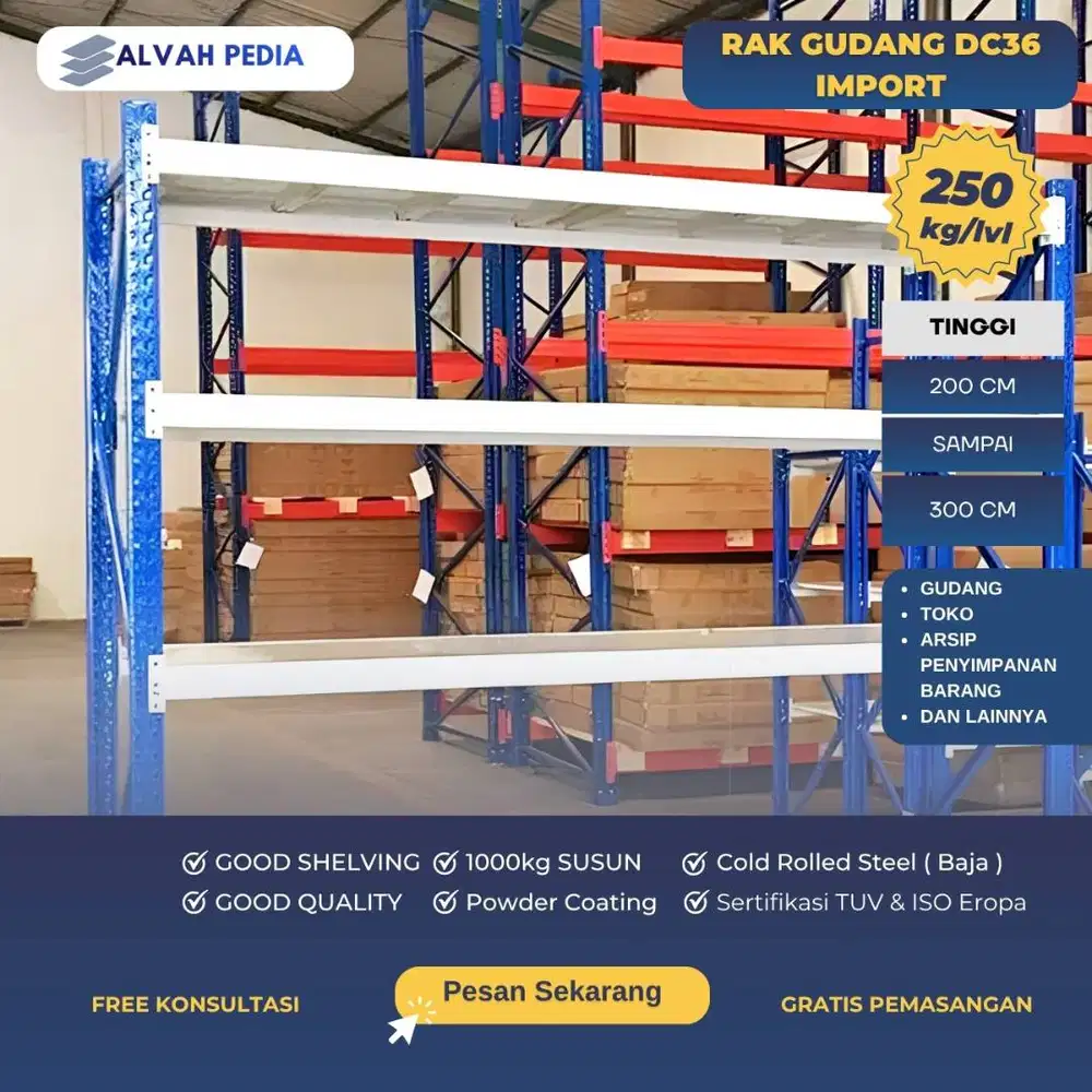 RAK GUDANG DC36 LIGHT DUTY IMPORT 250KG PER SUSUN PREMIUM MURAH RAK SE
