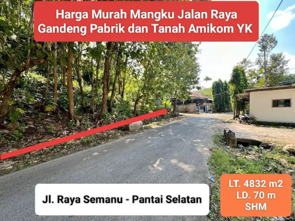 Jual tanah mangku jalan raya arah pantai gunungkidul di sumberwungu tepus dekat tanah Amikom YK hanya 70 rb permeter