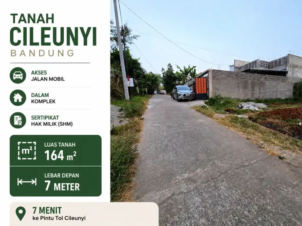 Tanah Cileunyi 164 m2 Bandung Dalam Komplek Akses Mobil