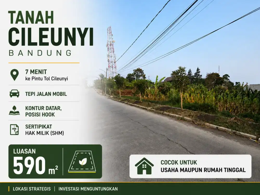 Tanah Cileunyi Bandung Luas 590 m2 Pinggir Jalan