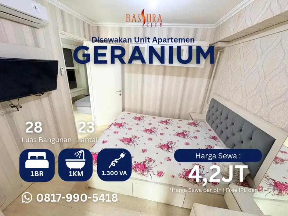 Sewa 1kamar Apartemen Bassura City tower Geranium hadap kolam