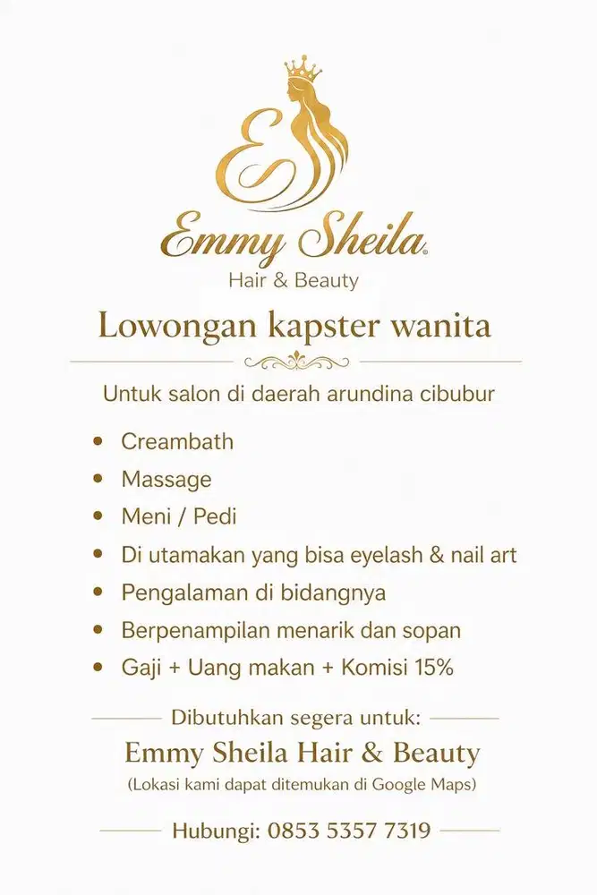 Di butuhkan capster wanita untuk salon di arundina cibubur