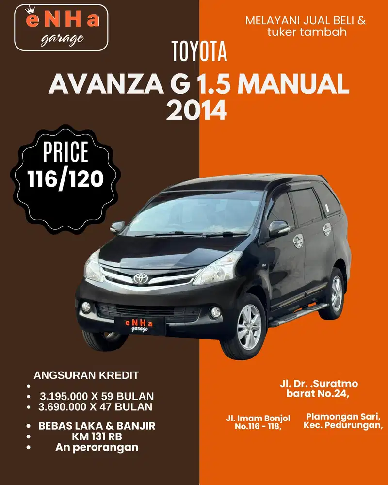 Toyota Avanza G 1.5 manual 2014 istimewa..