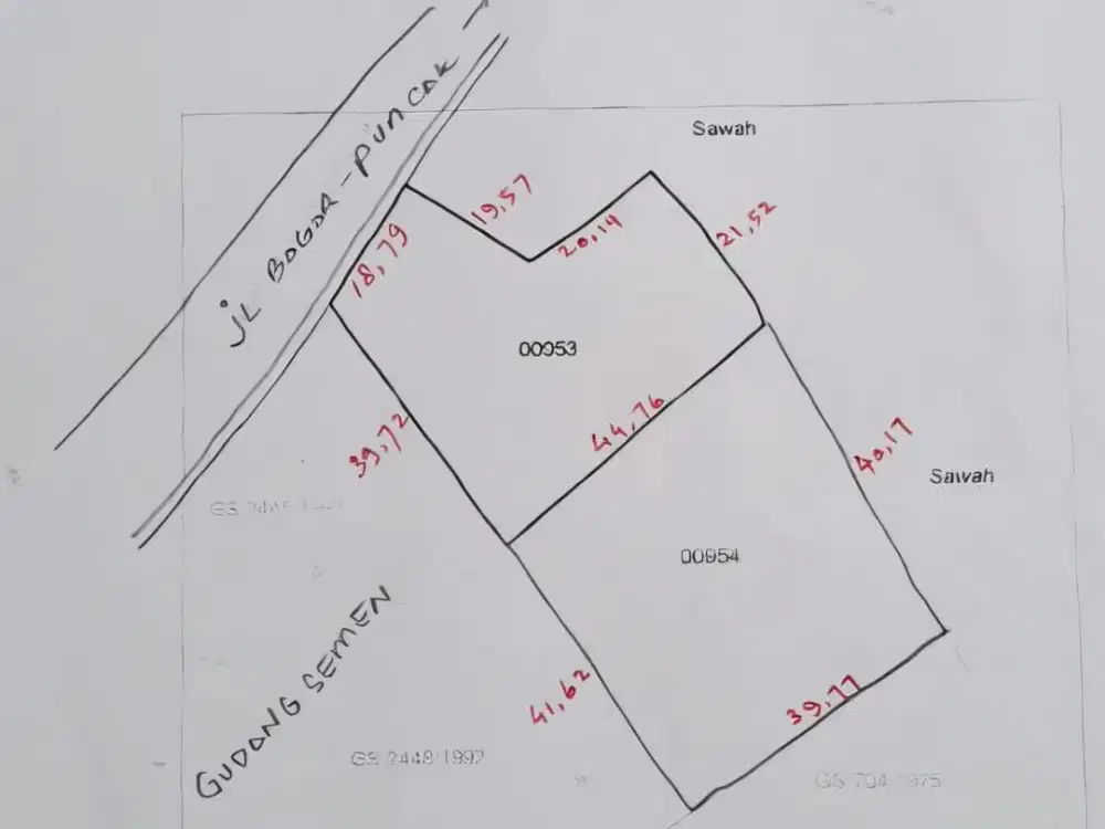 Dijual Tanah Pinggir Jalan Raya Pandansari Ciawi Kab.Bogor