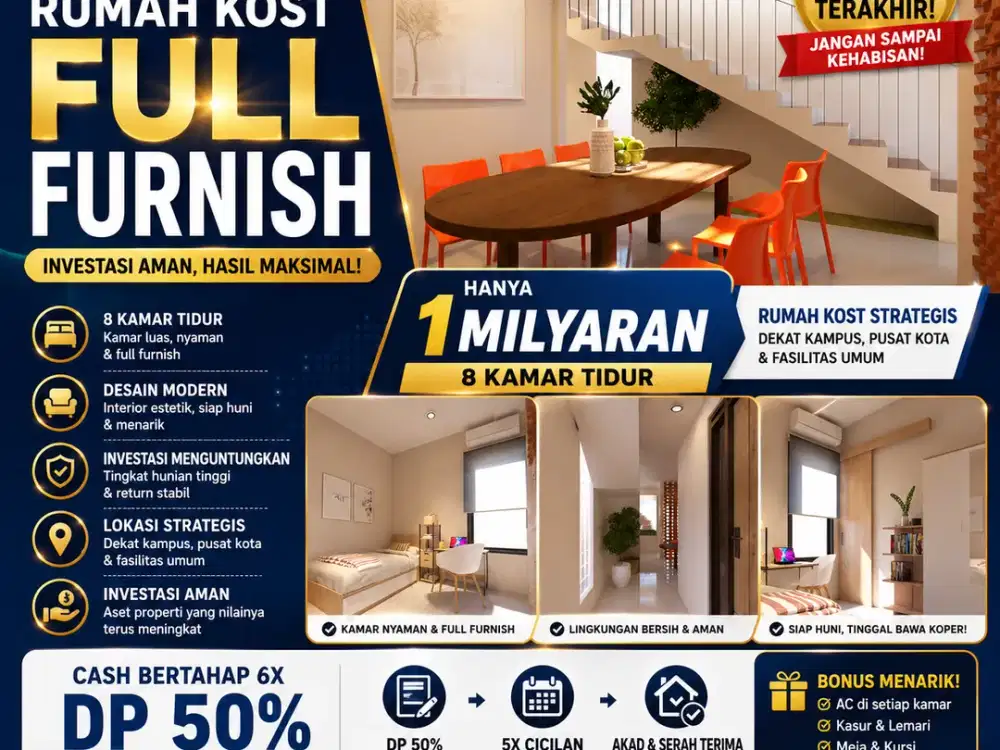 Dijual Kosan Exclusive 8 Kamar Tidur Full Furnish, SHM Hanya 1 Unit Terakhir. 3 Menit Kampus Unpad dan ITB