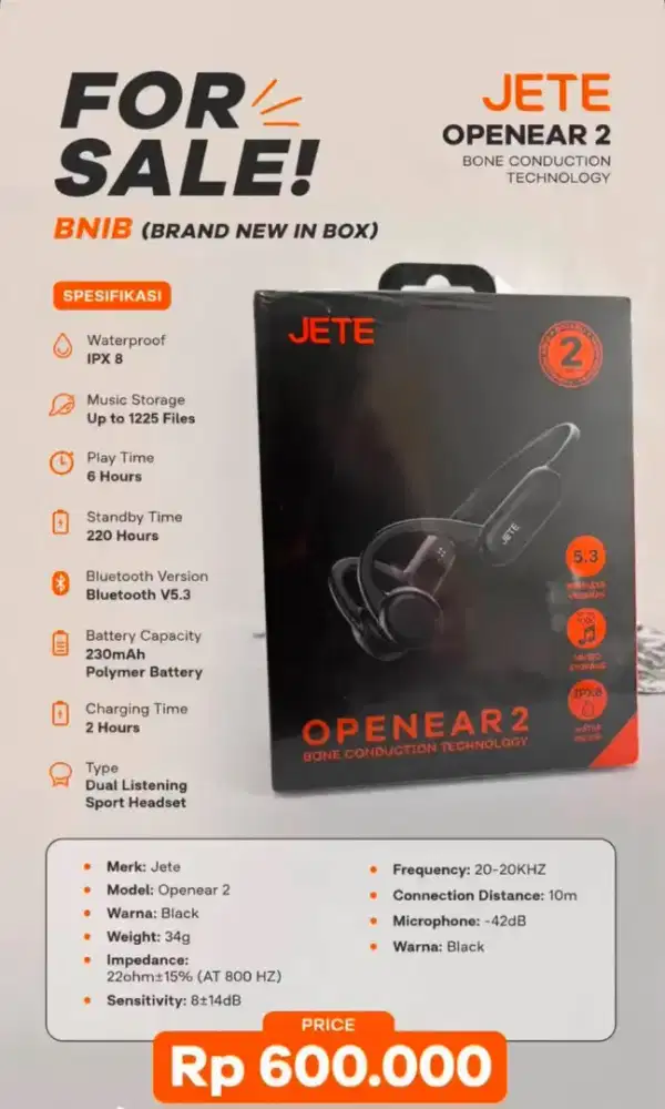 Headset Bluetooth JETE OpenEar 2

(NEW SEALED)