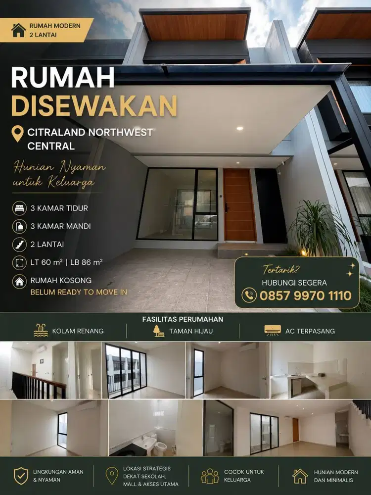 Disewakan Rumah Baru, Citraland Northwest Central, Surabaya Barat