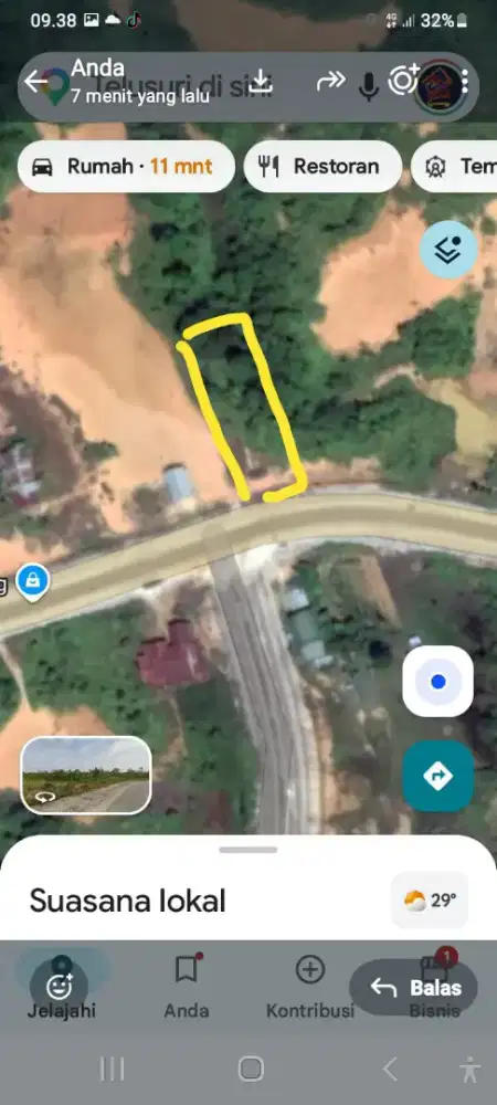 Lokasi tanah disamping jalan raya, luas 10 m panjang 100 m