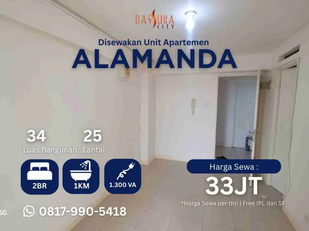 Sewa 2BR kosongan atas mall apartemen Bassura City tower A