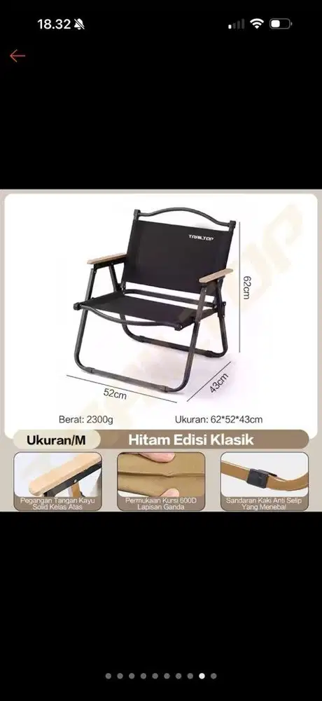 FOR SALE TrailTop Kursi Lipat Gagang Kayu