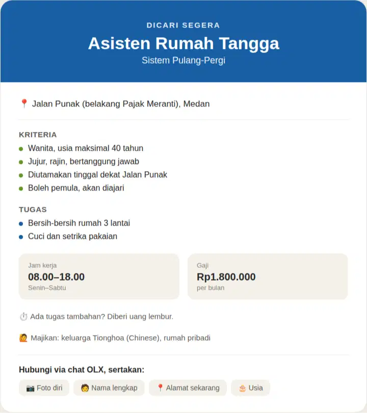 Dicari ART Pulang-pergi