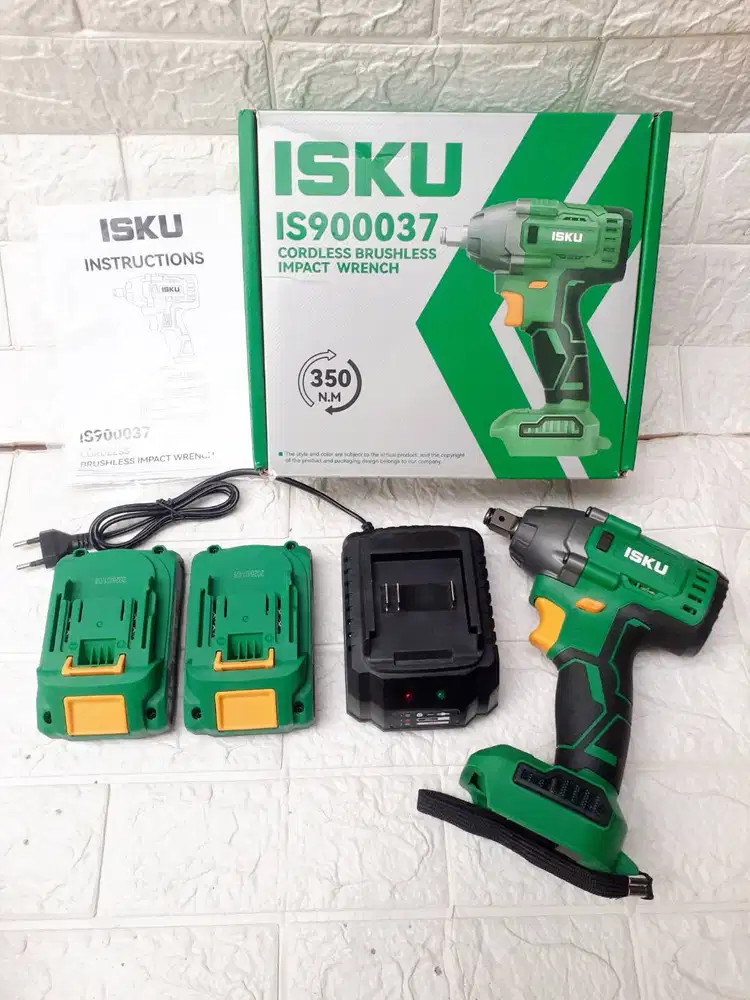 ISKU Bor Impact Wrench 21v Brushless Cordless 350nM Double Baterai