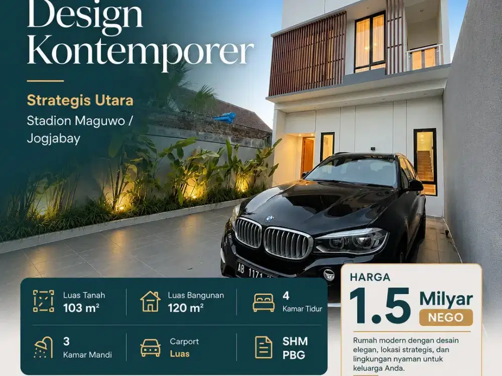 Rumah 2 Lantai Mewah Design Kontemporer di lokasi strategis utara Stadion Maguwo & Jogja Bay.