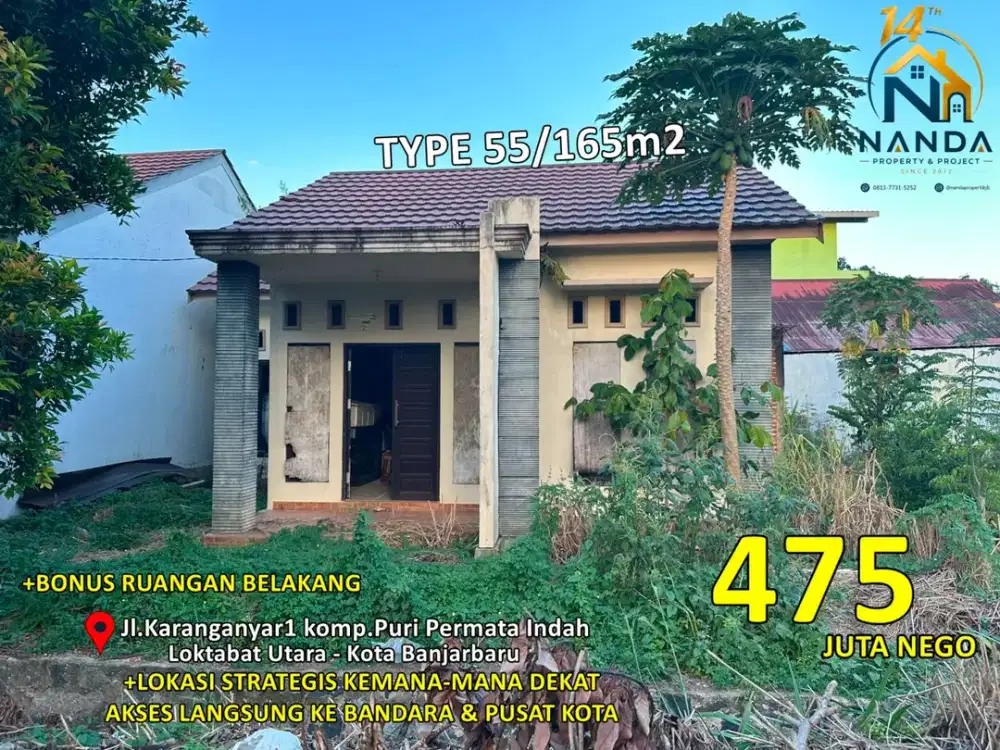 rumah type 55/165m2 bonus bangunan di jl.karanganyar 1 loktabat utara