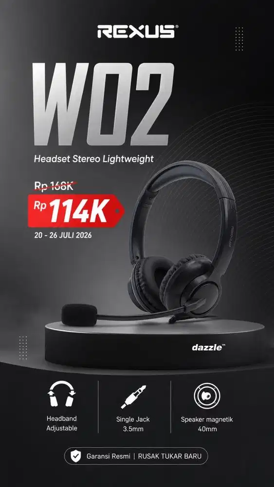 WO2 Headset Stereo Lightweight rexus